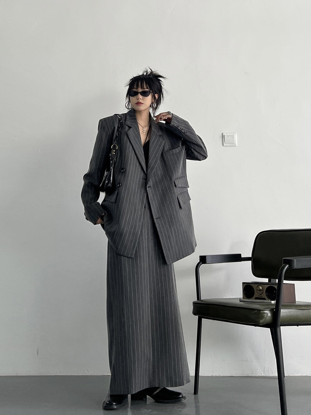 Grey Striped Suit For Women