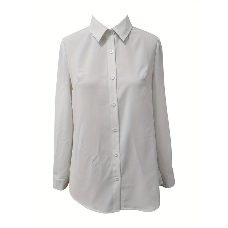 Plus Size Women's Casual Solid Color Lapel Long Sleeve Shirt Spring Autumn Comfort Full Button Office Blouse