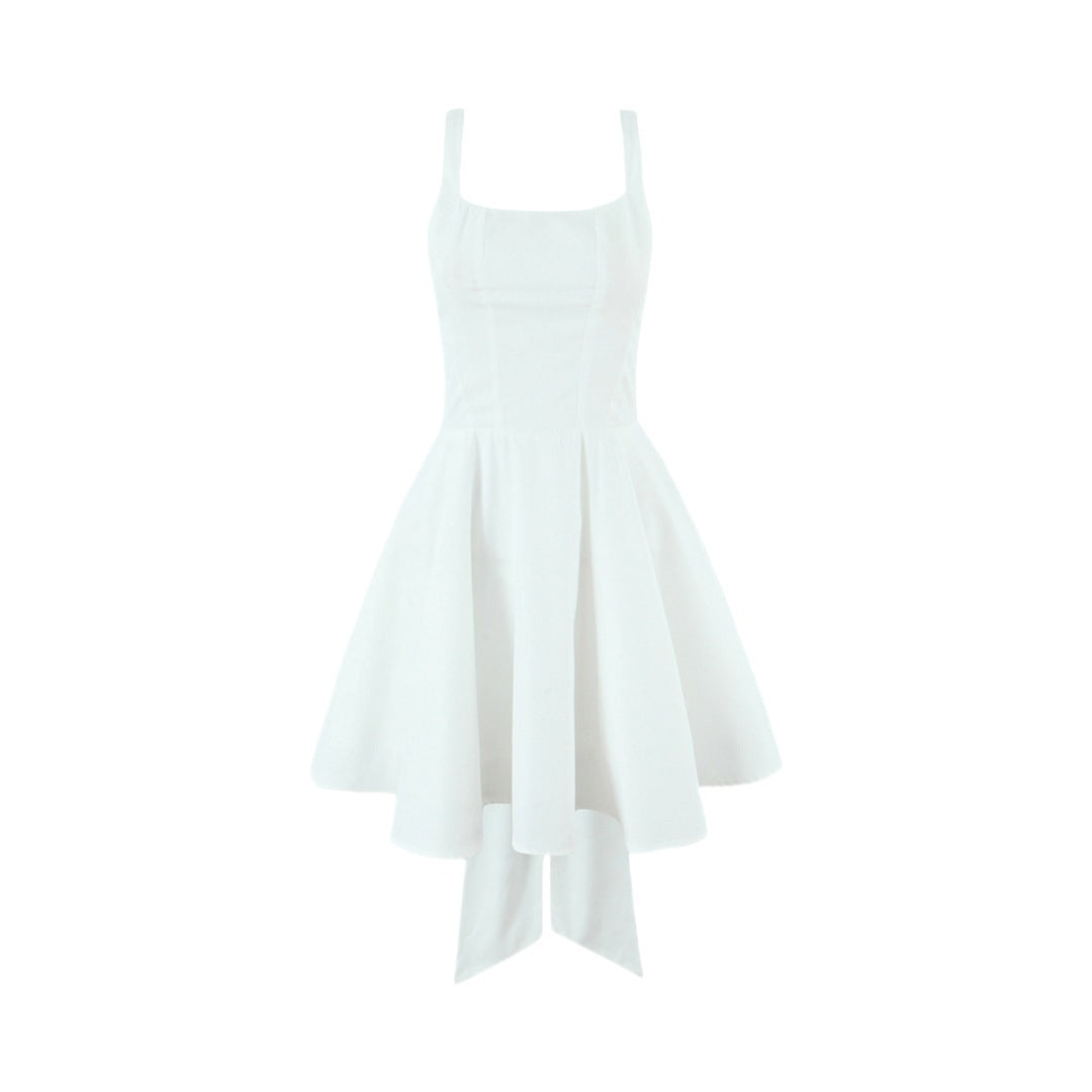 Solid Color Square Collar Sling Dress Women