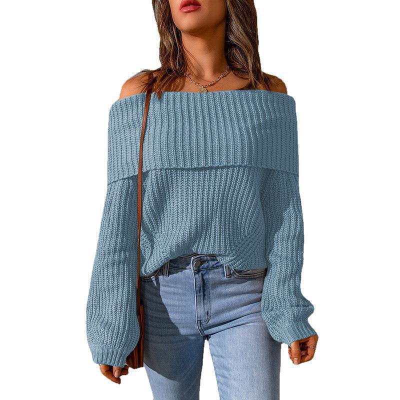 Autumn And Winter One-shoulder Off-the-shoulder Solid Color Loose Women's Sweater