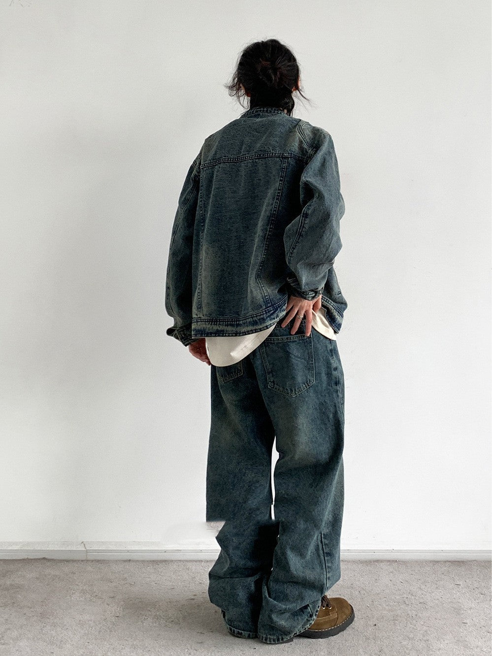 Retro Embroidery Washed Denim Jacket Coat Men