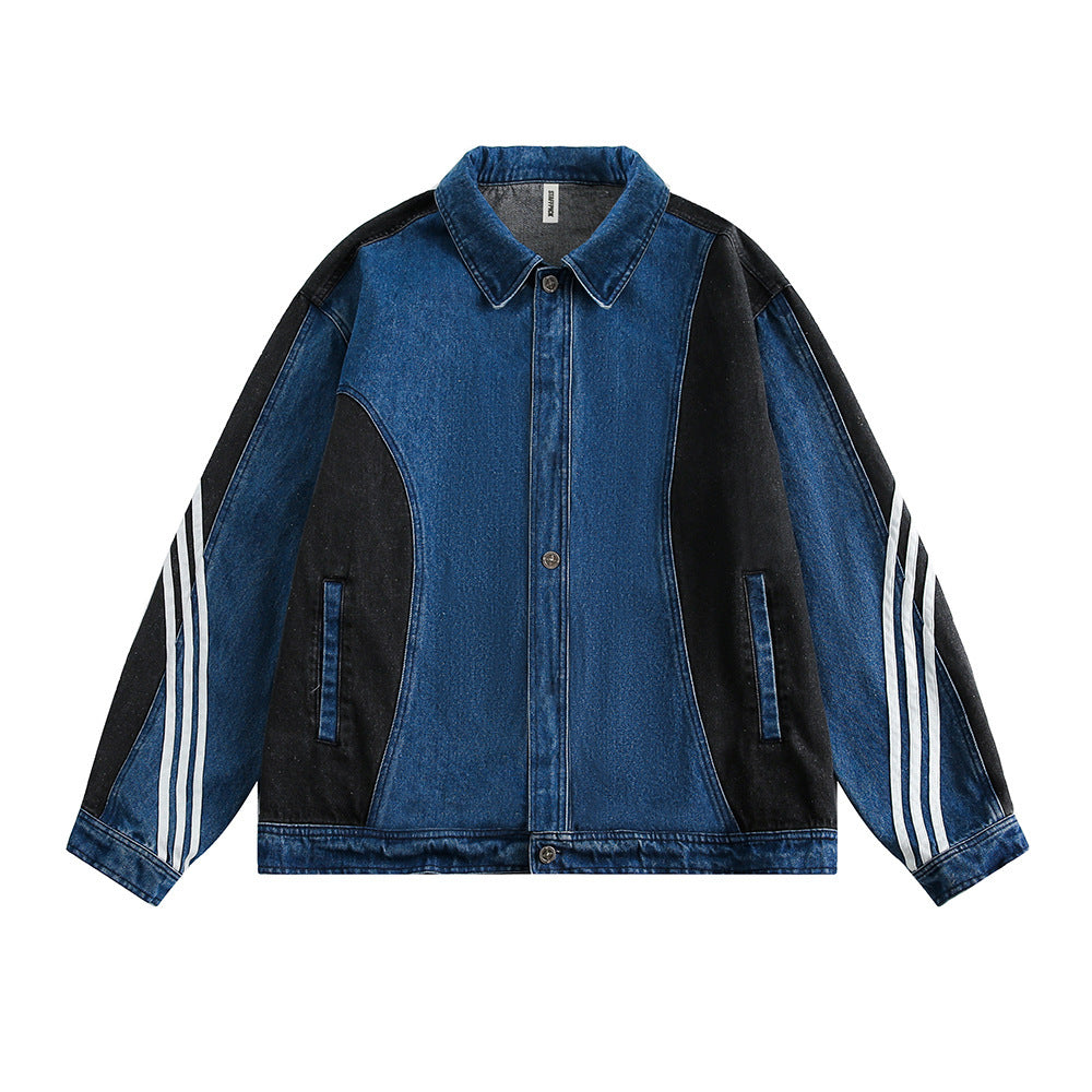 Side Stripe Stitching Loose Denim Jacket Men And Women