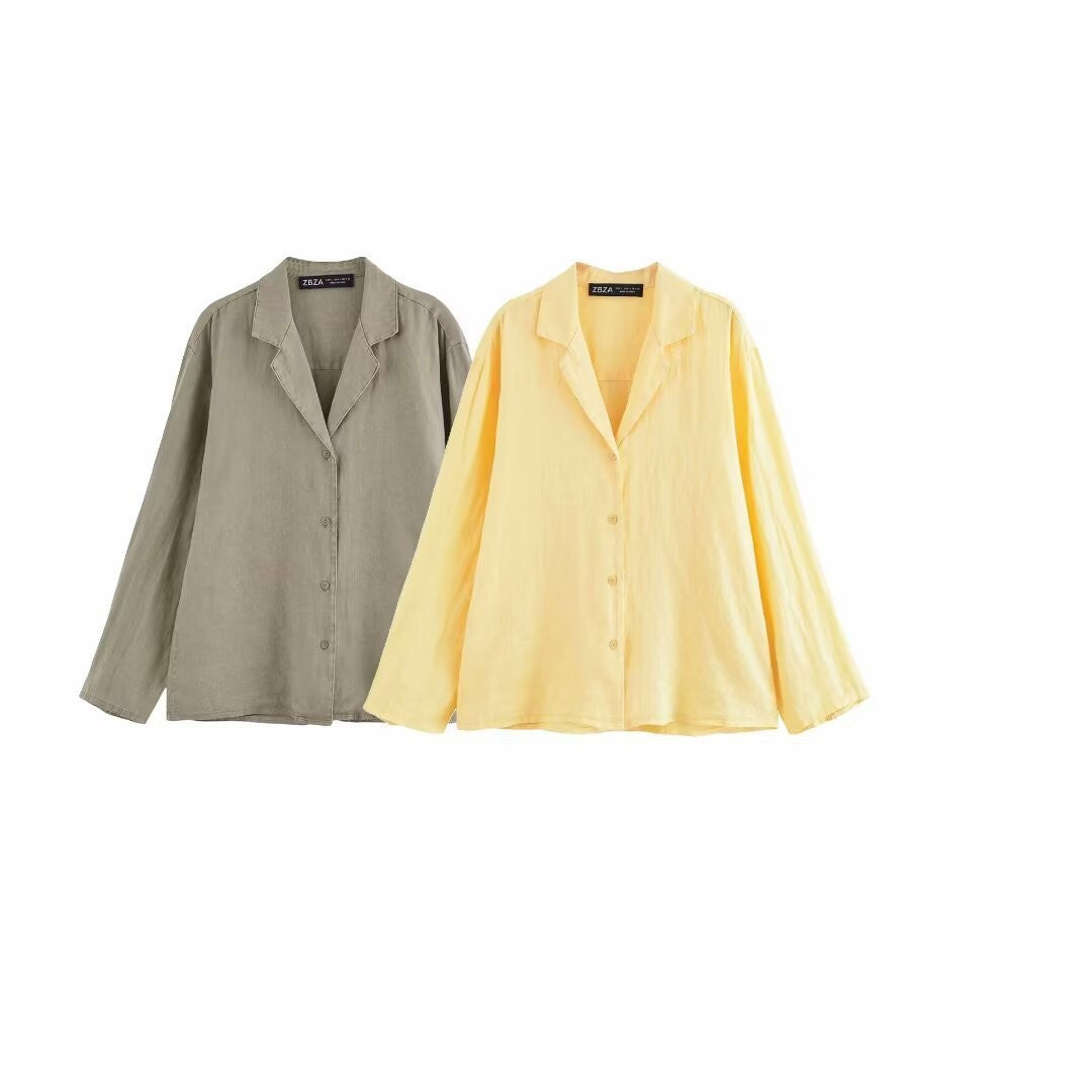 Summer New Polo Collar Single-breasted Long Sleeve Shirt Casual Pants Suit Women