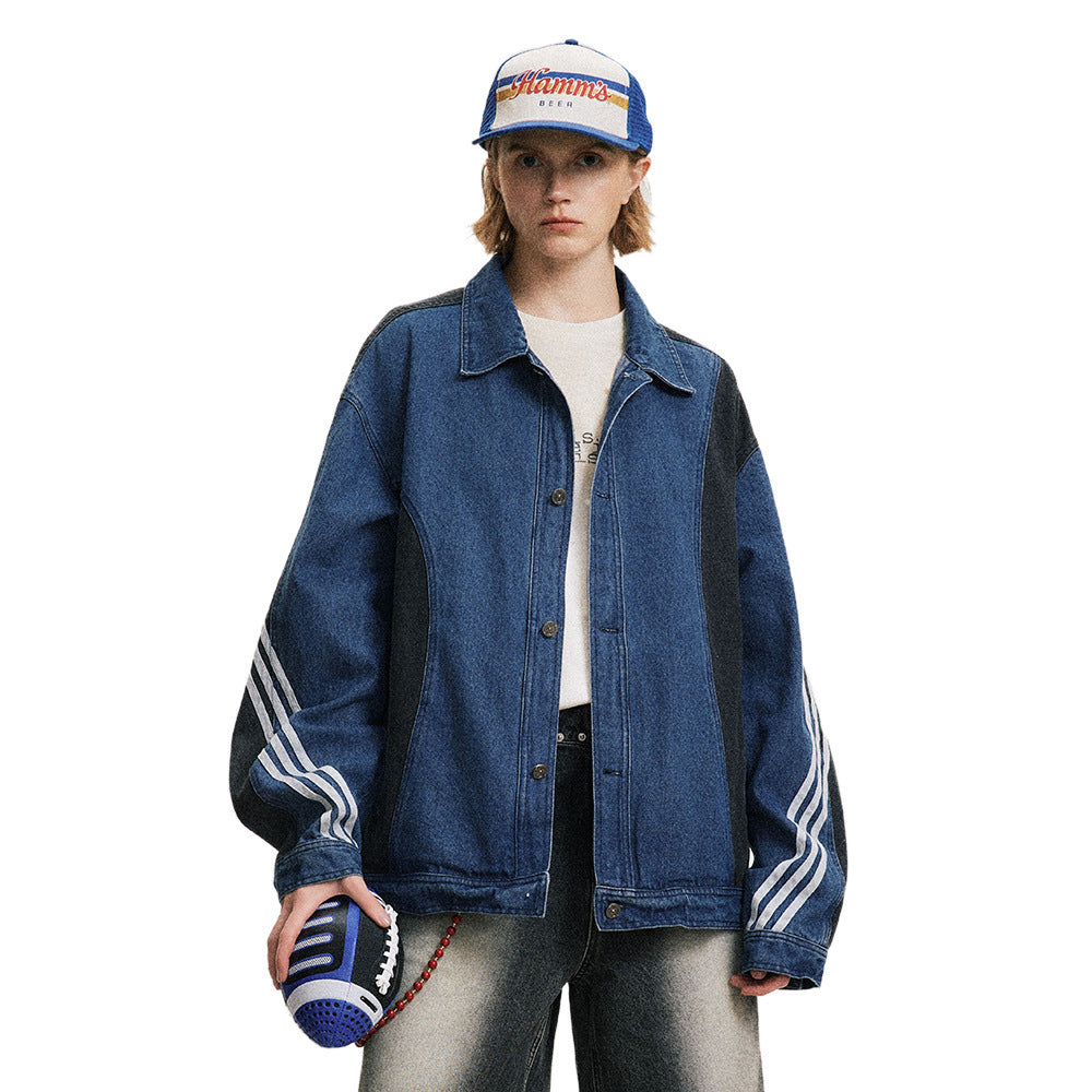 Side Stripe Stitching Loose Denim Jacket Men And Women