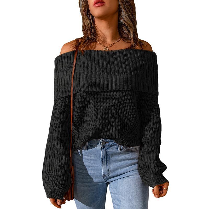 Autumn And Winter One-shoulder Off-the-shoulder Solid Color Loose Women's Sweater