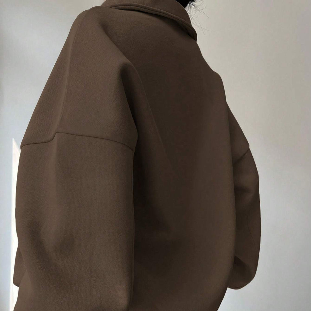 Women Plain Front Zipper Long Sleeve Simple Hoodie