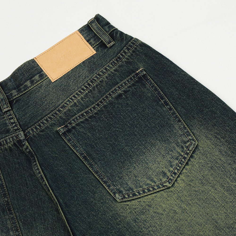 Loose Washed-out Straight Jeans For Men