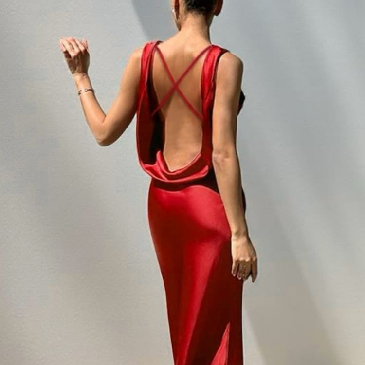 Deep Drape Neck Gown Dresses