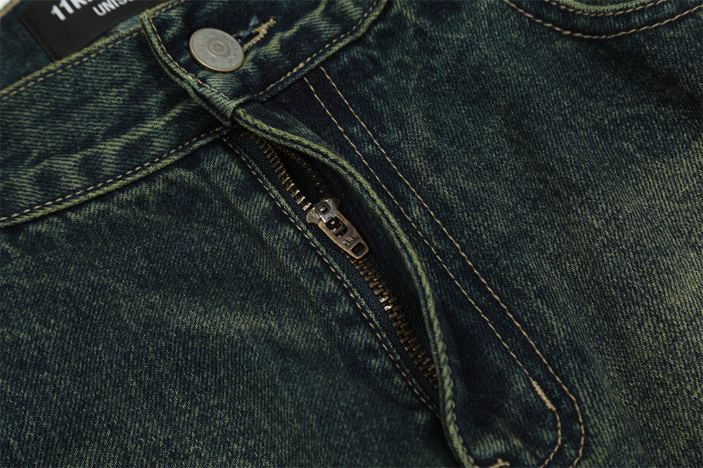 Loose Washed-out Straight Jeans For Men