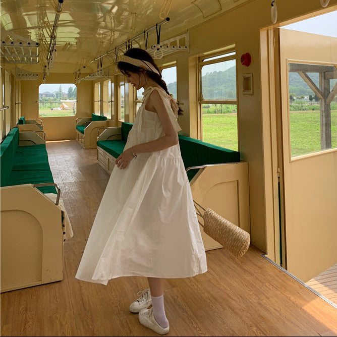 French Gentle Wind Fairy Skirt Lace-up Bow-knot Temperament Suspender Dress