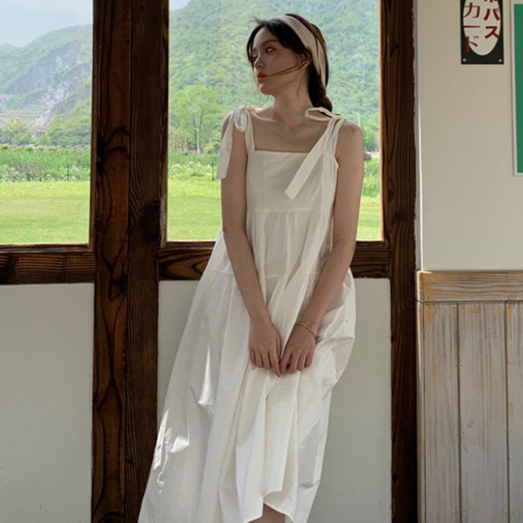 French Gentle Wind Fairy Skirt Lace-up Bow-knot Temperament Suspender Dress