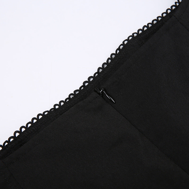 Lace-up Bow Collar Solid Color Graceful Slip Dress Women