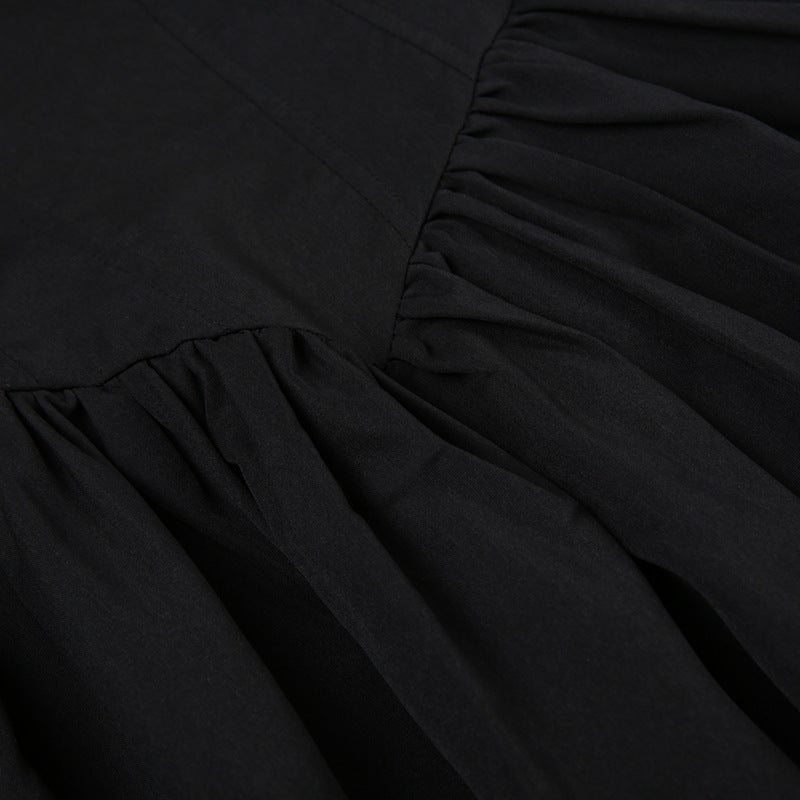 Vestido lencero elegante de color liso con cuello de lazo y cordones para mujer