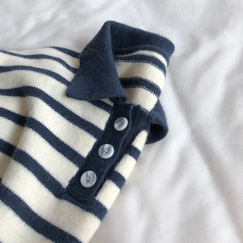 Women's Polo Polo Collar Stripes Sweater Long Sleeve Knitted Top