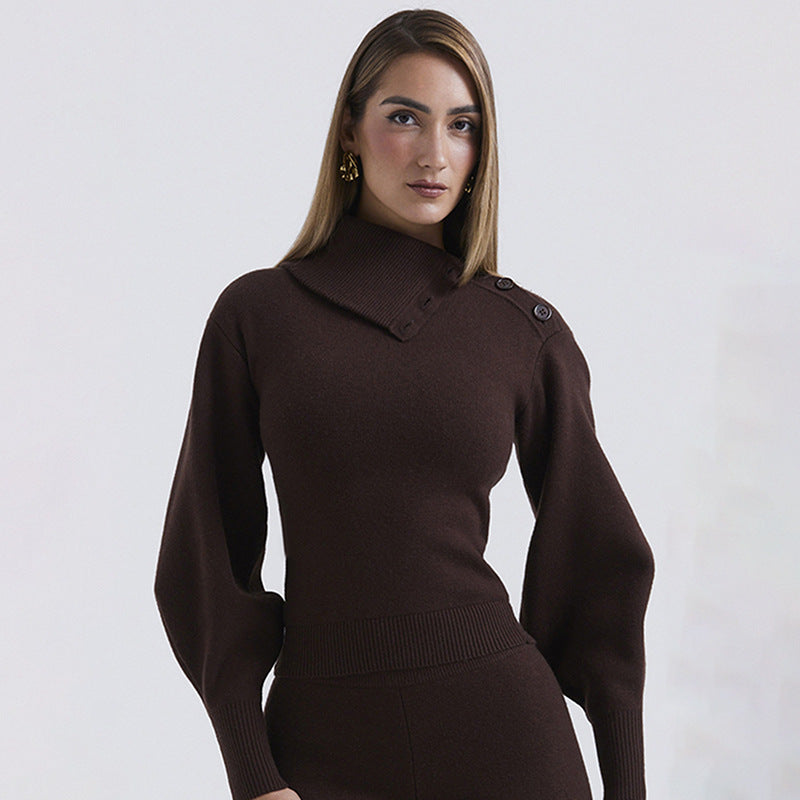 Two-piece Hooded Long Sleeve Straight-leg Pants Knitting Suit