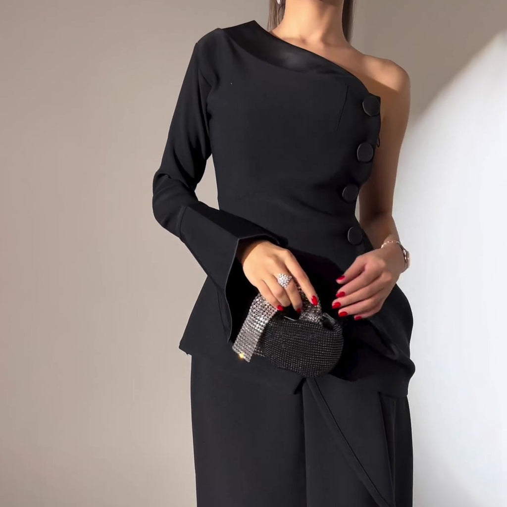 One-piece Single-breasted Top & Irregular Skirt Set