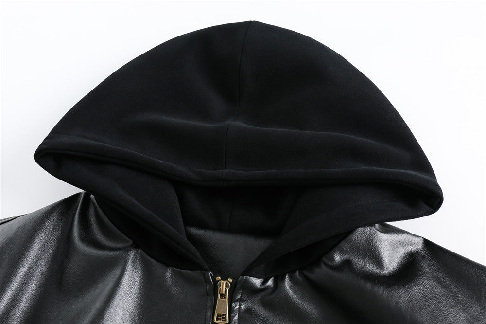 Hooded PU Leather Workwear Jacket For Men