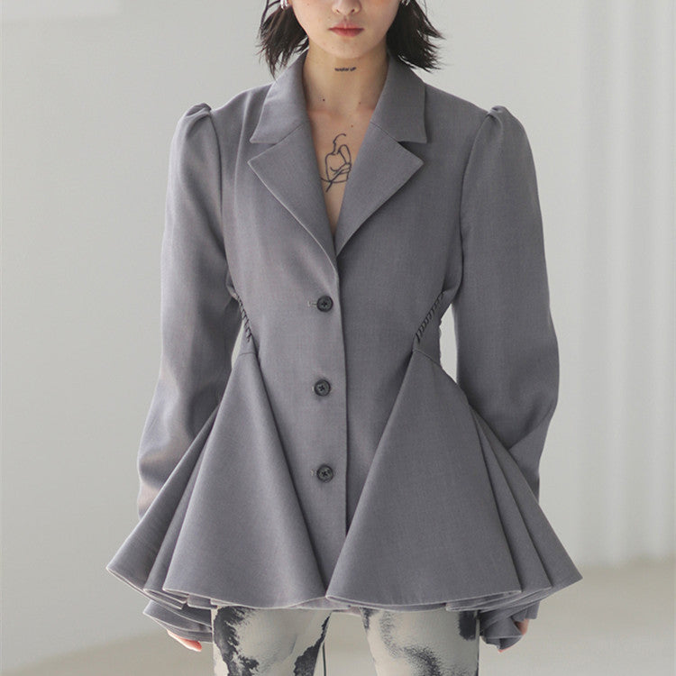 Women's Backless Lotus Leaf Hem Suit Waist Slim Coat