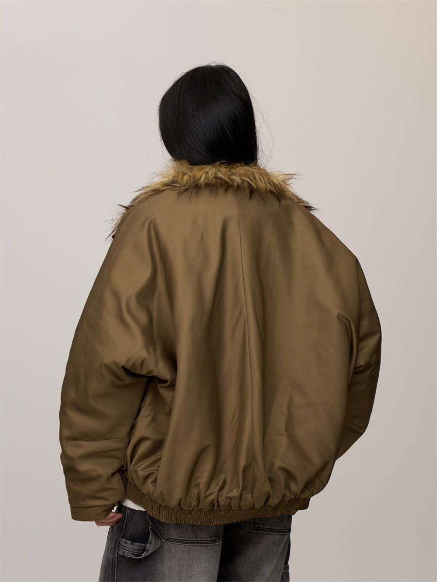 Two-color Fur Collar Thicken Cotton Clothes Coat