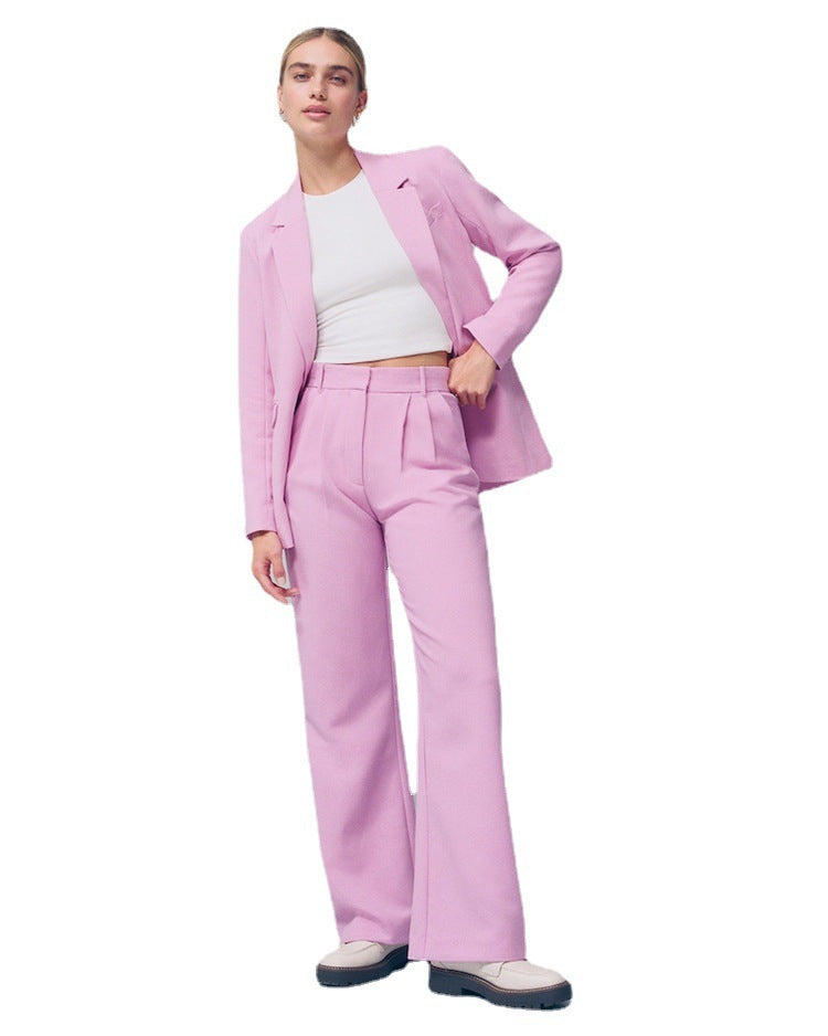 Pantalones casuales de cintura alta y pierna ancha con bolsillos para mujer