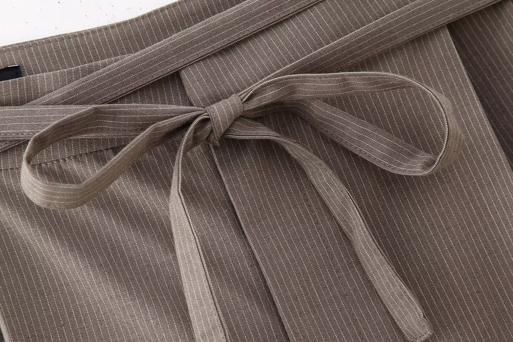 Spring New Pinstripe Vest Striped High Waist Lace-up Wide Leg Pants Suit Women