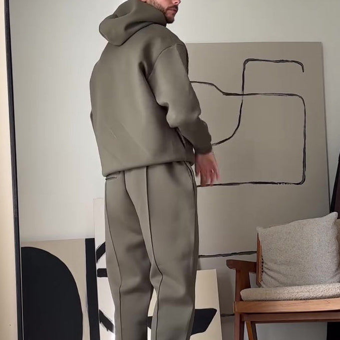 Men's Casual Hooded Sweatshirt & Elastic Waist Pants Set