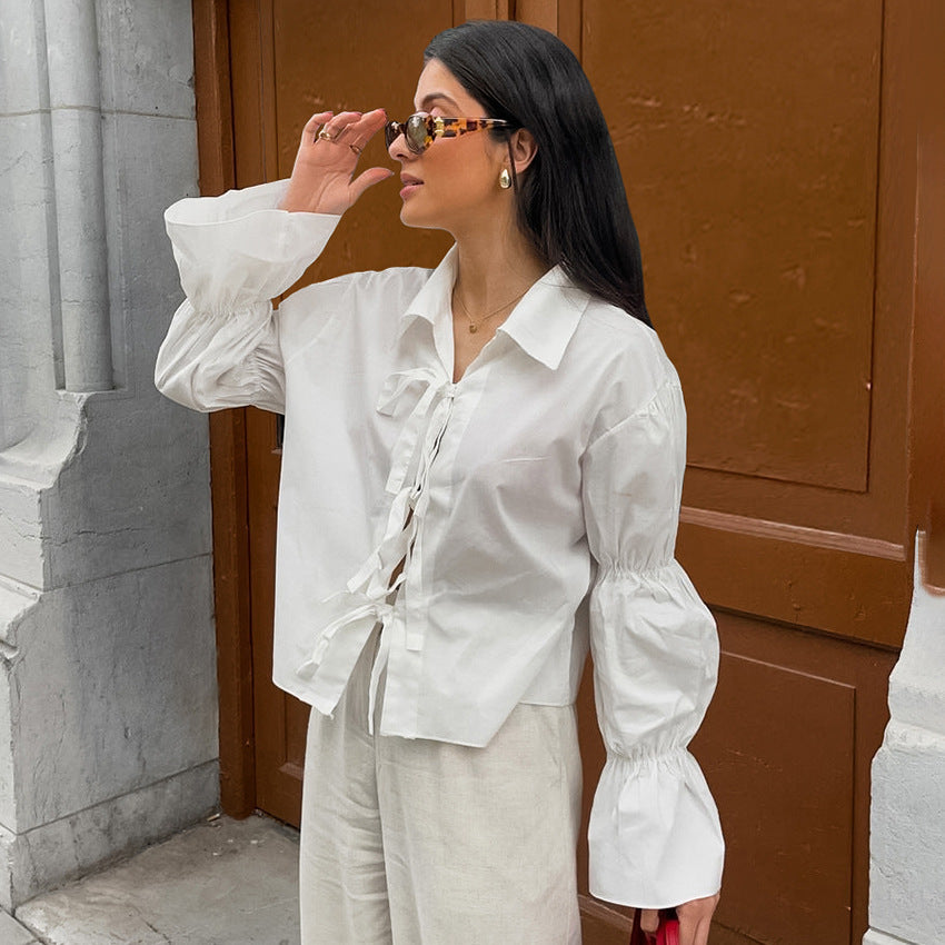 Women's Cotton Design Lace-up Shirt