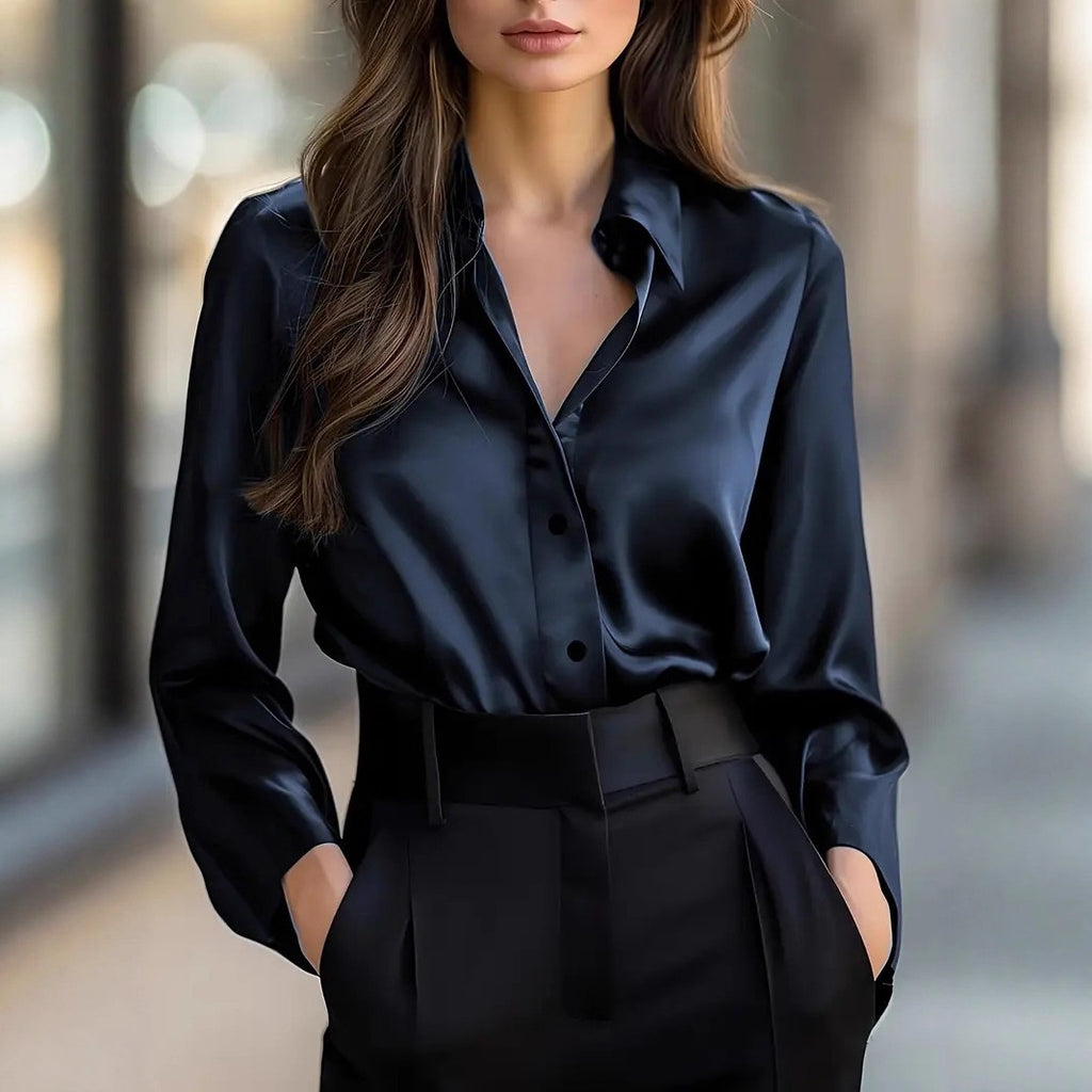Solid Color Fashion Elegant Long Sleeve Button Shirt Women's Clothing
