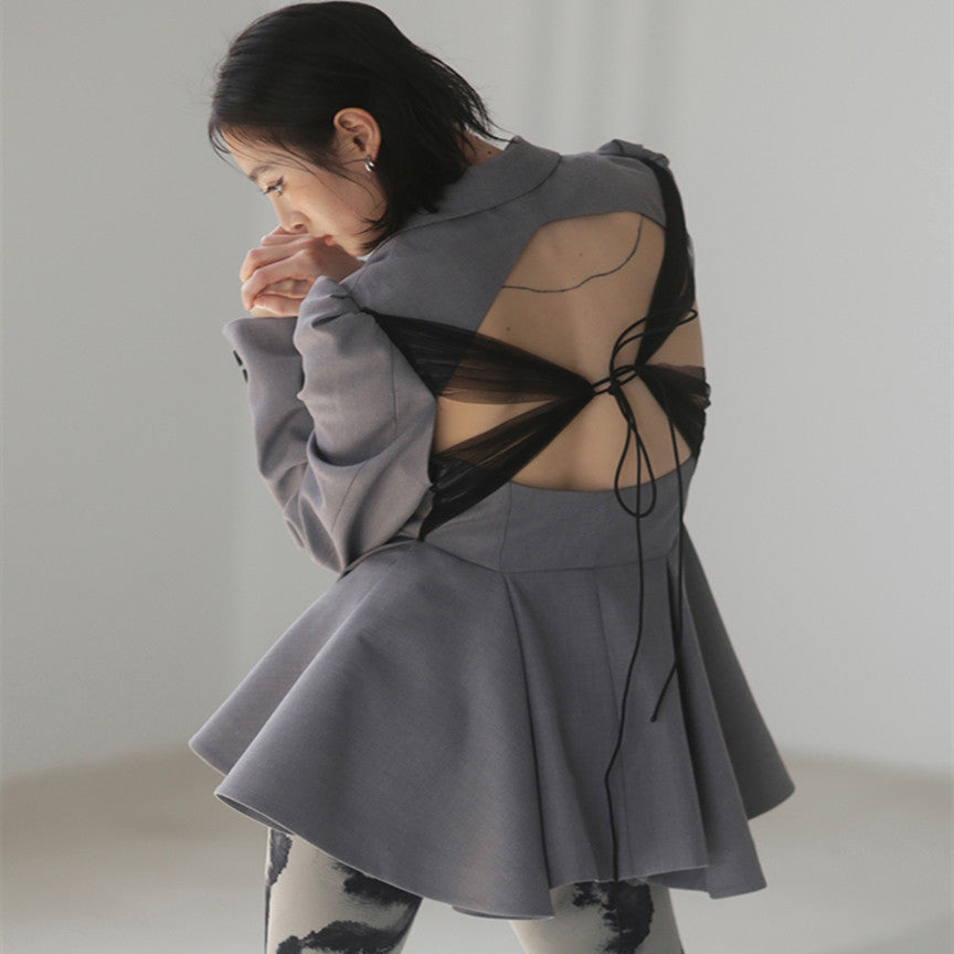 Women's Backless Lotus Leaf Hem Suit Waist Slim Coat