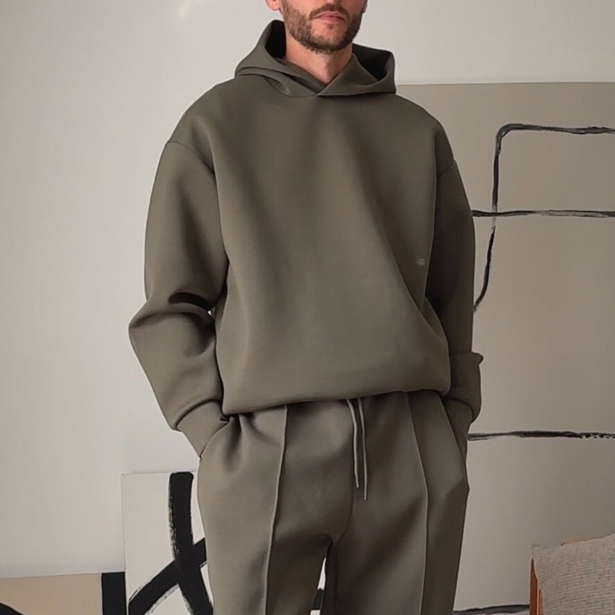 Men's Casual Hooded Sweatshirt & Elastic Waist Pants Set