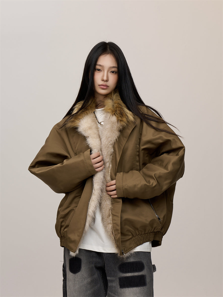 Two-color Fur Collar Thicken Cotton Clothes Coat