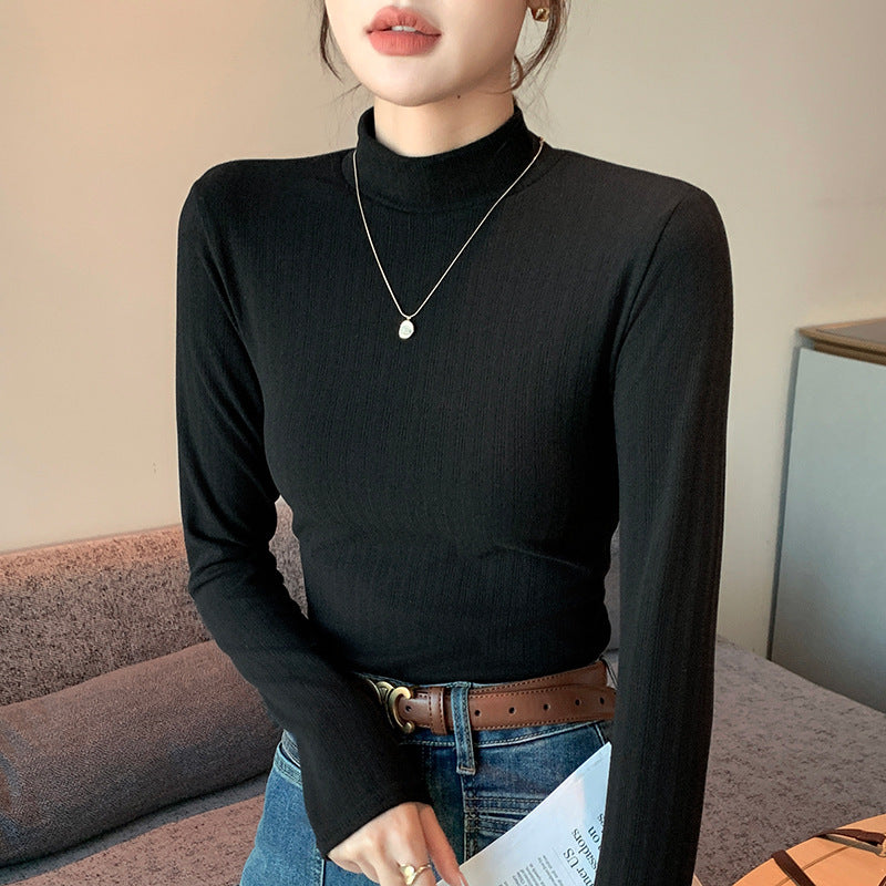 Double-sided Dralon Half Turtleneck Bottoming Shirt Women's Long-sleeved Warm Top