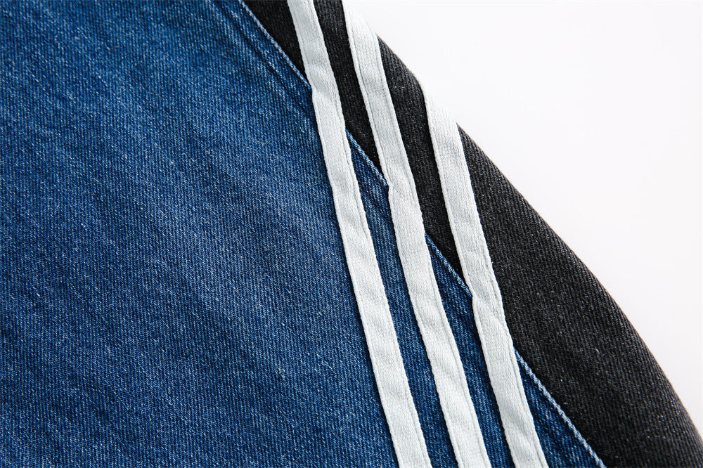 Side Stripe Stitching Loose Denim Jacket Men And Women