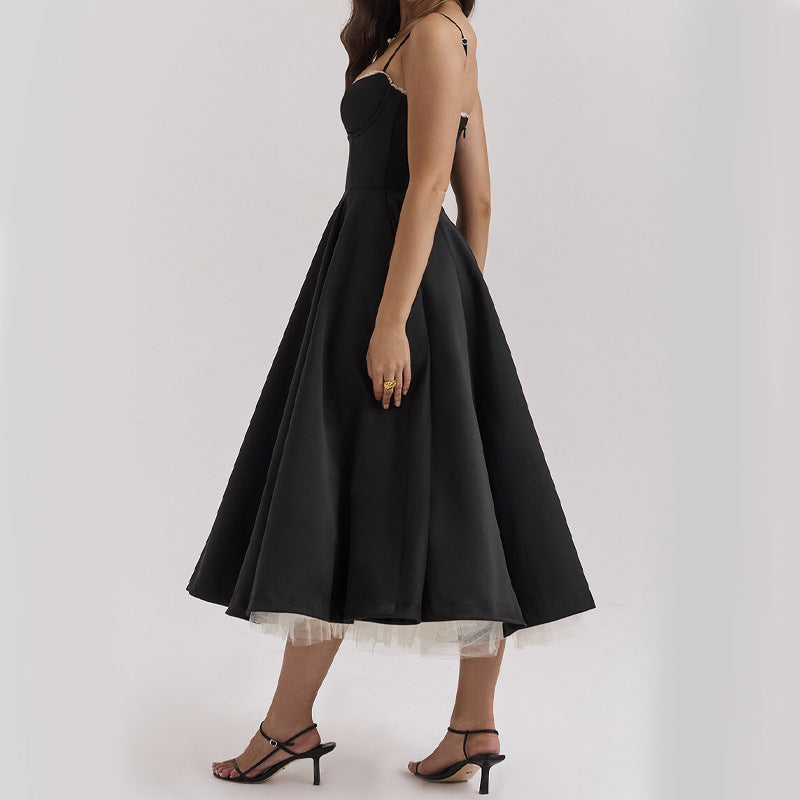 Light Luxury Heavy Industry Slimming Voile Suspender Skirt