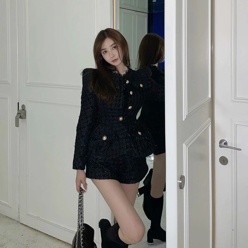 Coarse Woolen Cloth Waist Coat Jacket + Shorts Two-piece Suit