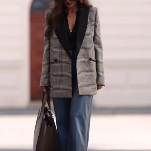 Commuting Casual Plaid Contrast Blazer