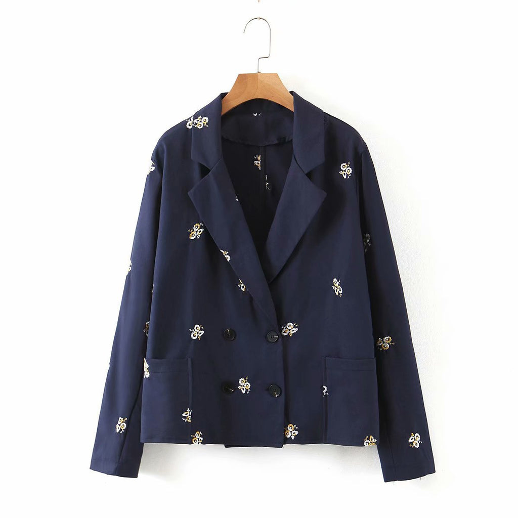 Suit jacket + embroidered casual pants suit
