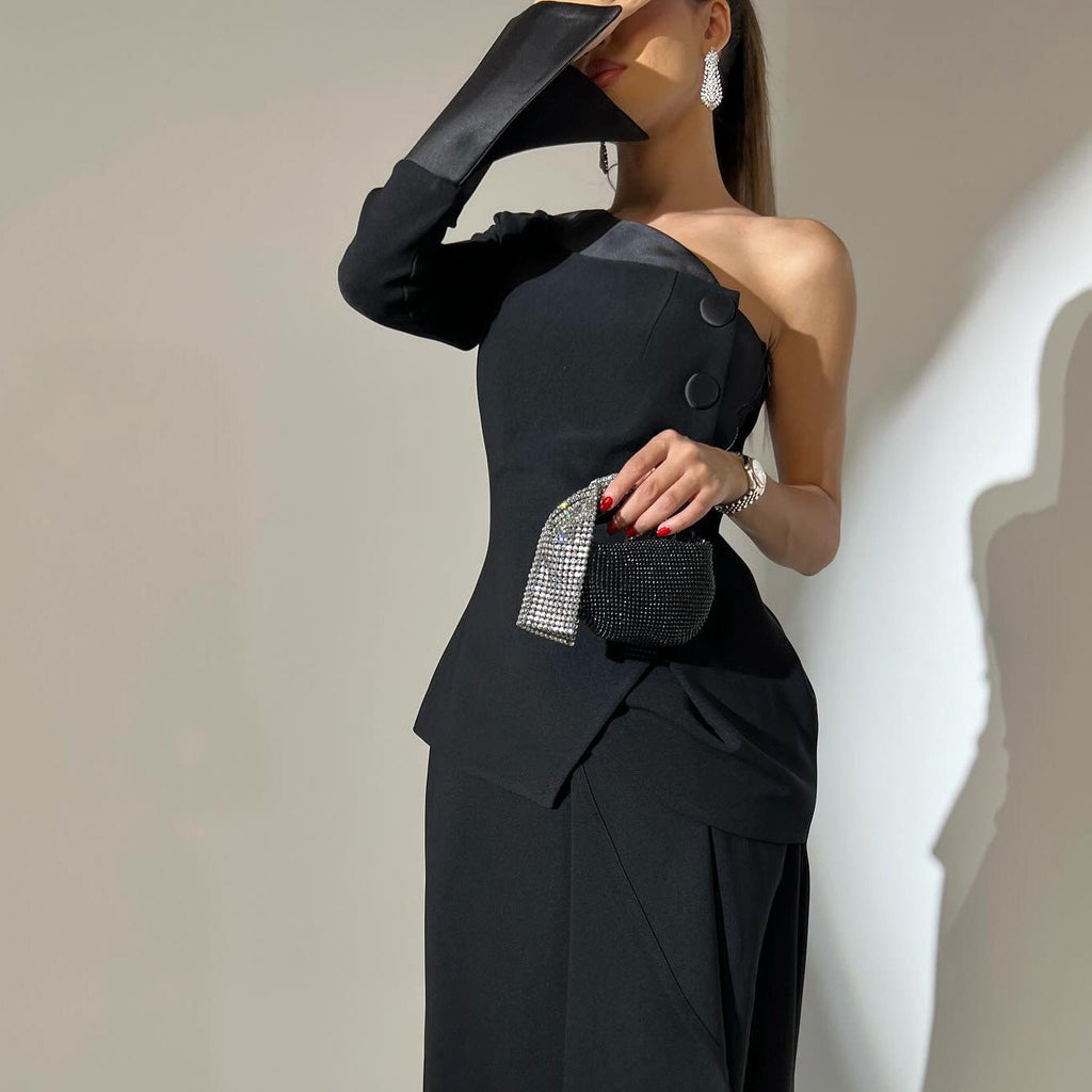 One-piece Single-breasted Top & Irregular Skirt Set