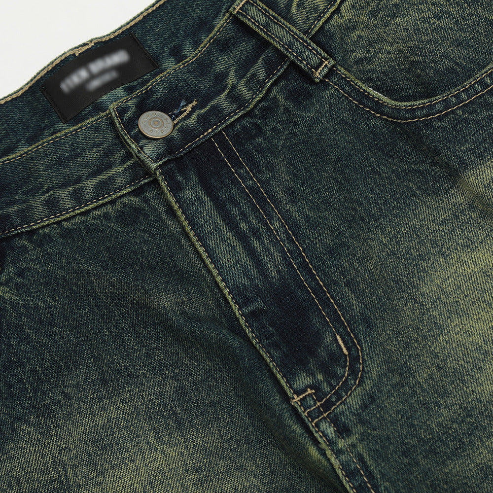 Loose Washed-out Straight Jeans For Men