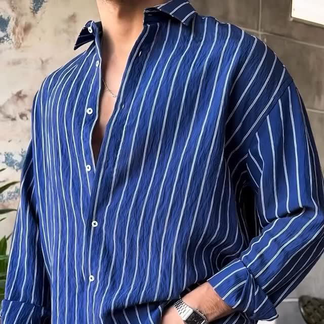 Men's Casual Striped Long-sleeved Shirt