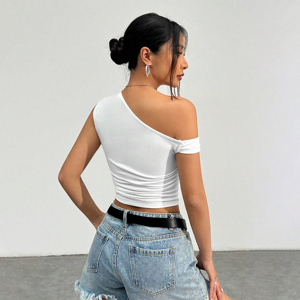 Women's Fashion Personality Slim Fit Shoulder T-shirt