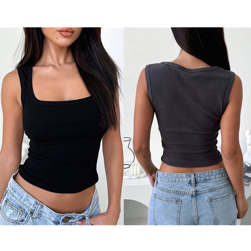 Summer U Collar Vest Top T-shirt For Women
