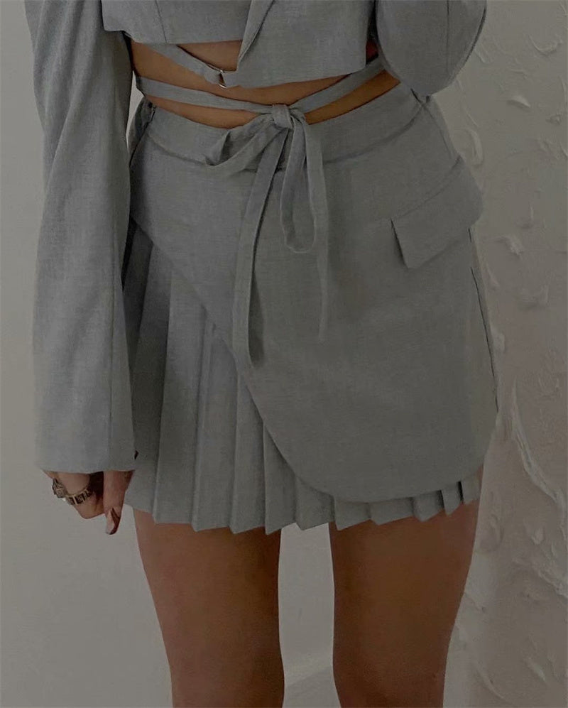 Retro Fried Street Fashion Suit Short Coat Waistcoat High Waist Pleated Skirt
