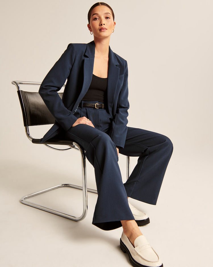 Pantalones casuales de cintura alta y pierna ancha con bolsillos para mujer