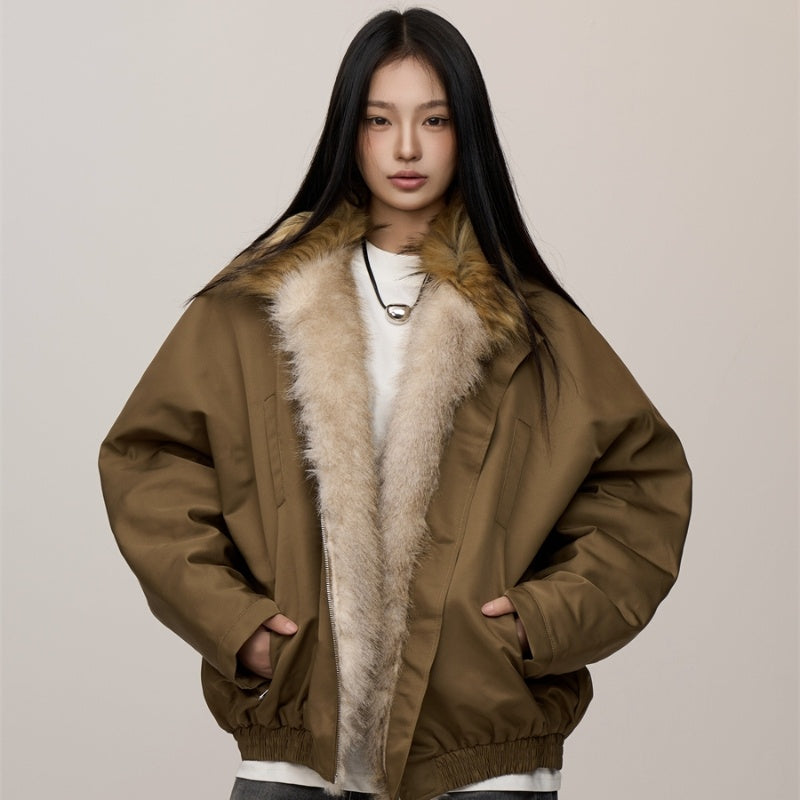 Two-color Fur Collar Thicken Cotton Clothes Coat