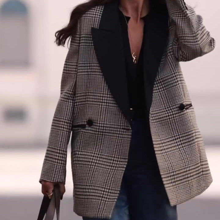 Commuting Casual Plaid Contrast Blazer