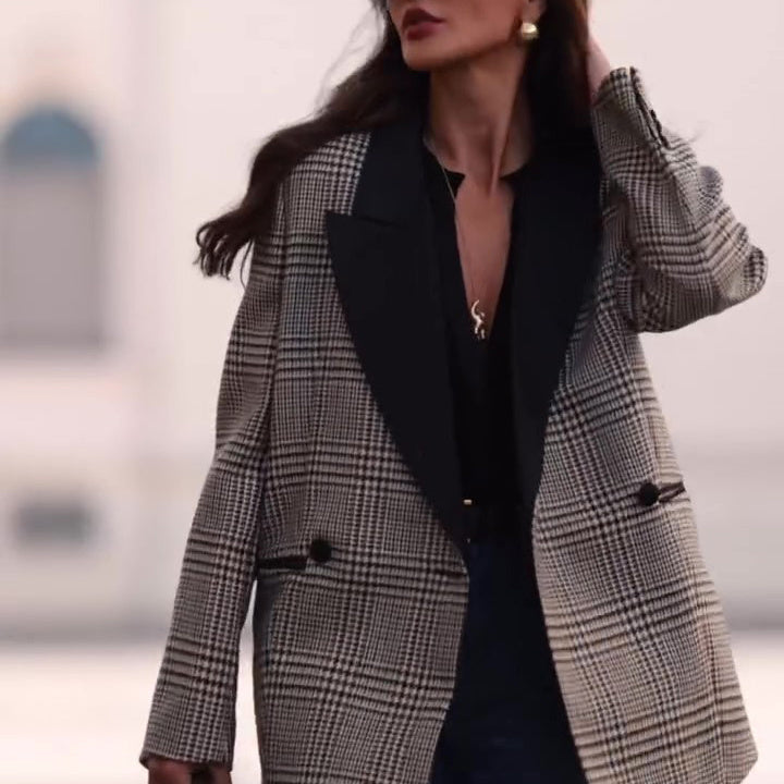 Commuting Casual Plaid Contrast Blazer