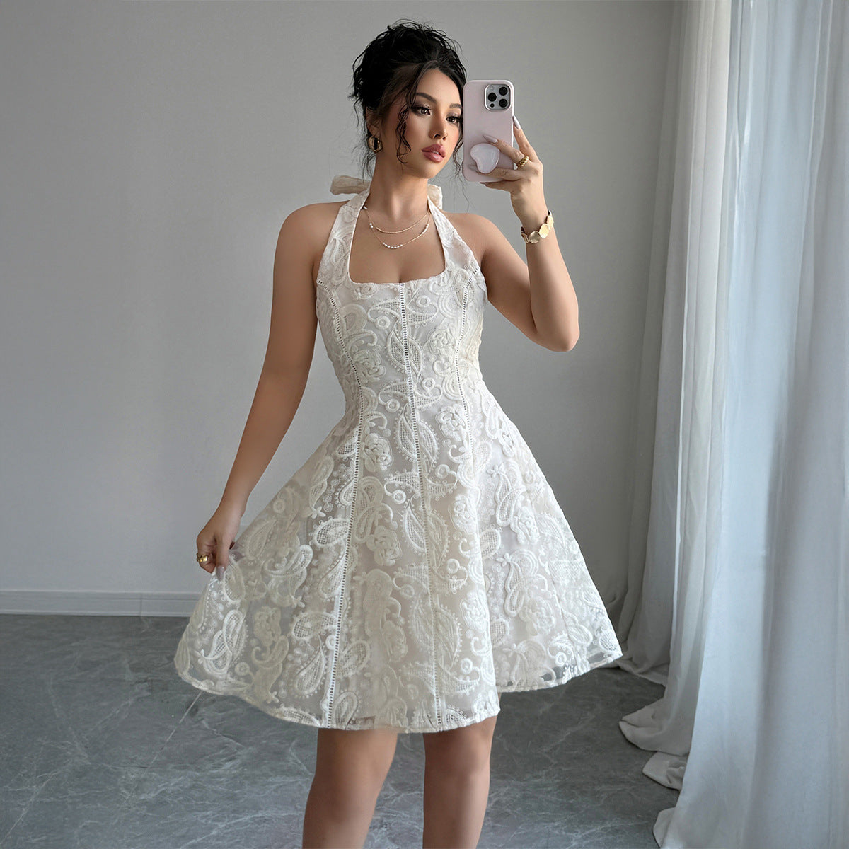 Elegant Simple Style High-end Halterneck Skirt Dress Women's Clothing