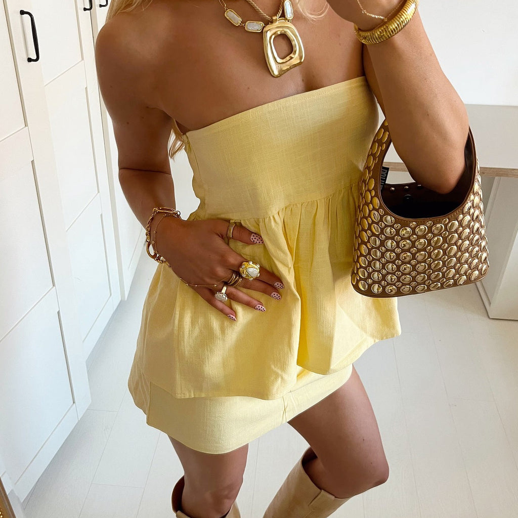 Cotton And Linen Tube Top & Skirt Set