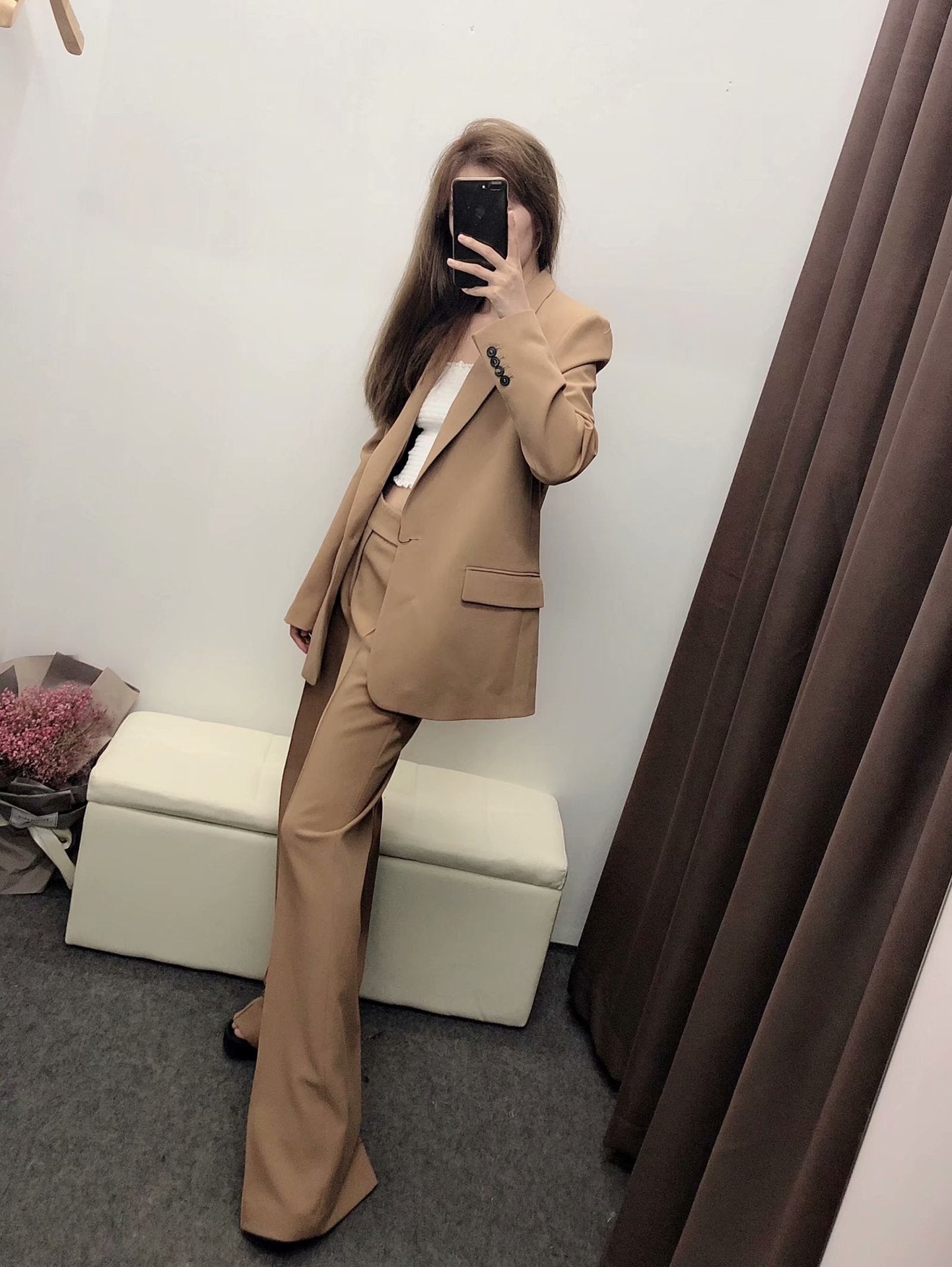 Women's  Slim High-waist Flared Trousers Suit Pants Women